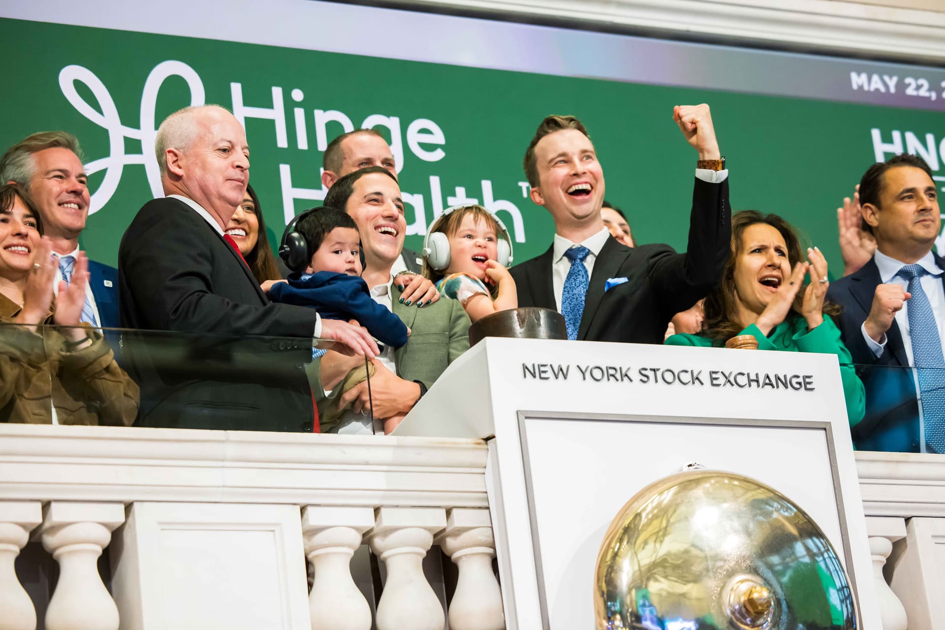 The Hinge Health team ringing the bell at the New York Stock Exchange on May 22, 2025